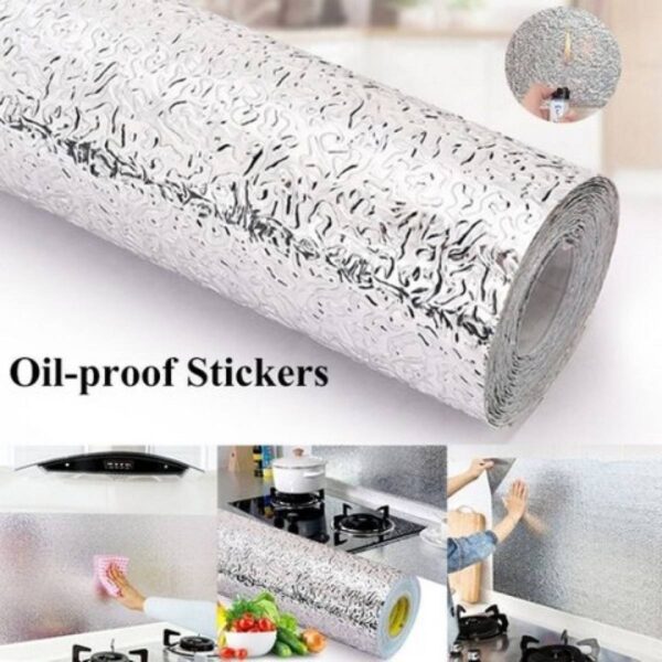 Silver Foil Kitchen Waterproof & Oil Proof Self-Adhesive Sticker Roll ? Aluminum Heat Resistant Wallpaper for Stove, Cabinets & Walls (60?200cm)