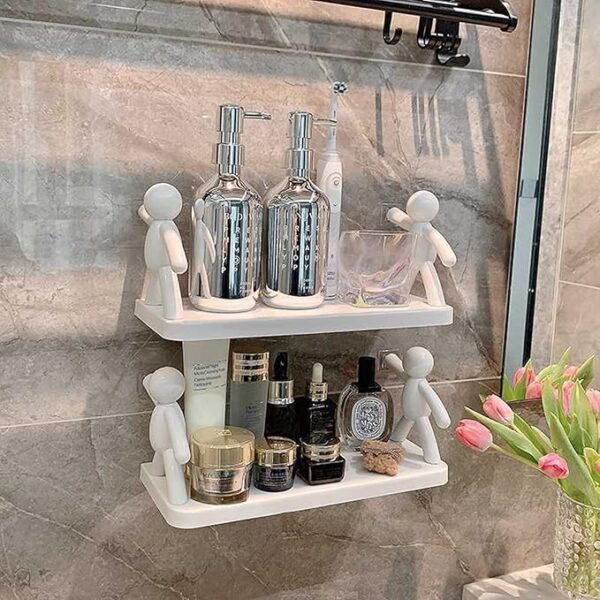 Multifunctional Self Adhesive Creative Character Shelves Bathroom Wall Mounted Shelf | Storage Rack for Bathroom, Kitchen & Room - 1 Pc (White)