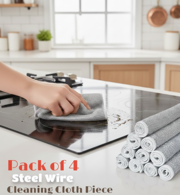 Pack of 4 Kitchen Steel Mesh Wire DishWasher Cleaning Cloth ? Durable Dishwashing Scrubber Pads for Utensils, Pots, Pans & Daily Kitchen Cleaning