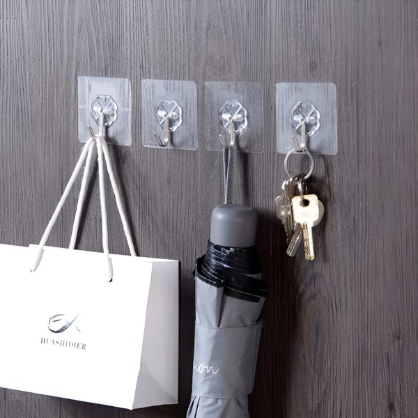 Transparent Self-Adhesive Wall Hooks ? Strong Hold, No Drill, Damage-Free Hanging (Pack of 10)