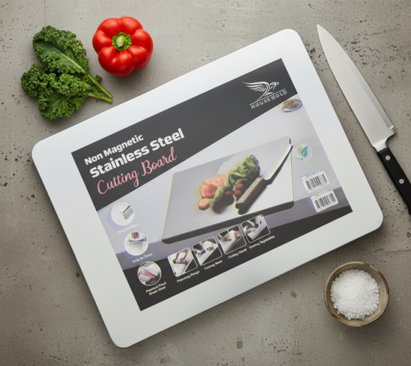 Marble Cutting Board Slab with Pure Stainless Steel Fitting ? Non-Magnetic | 30 x 40 cm
